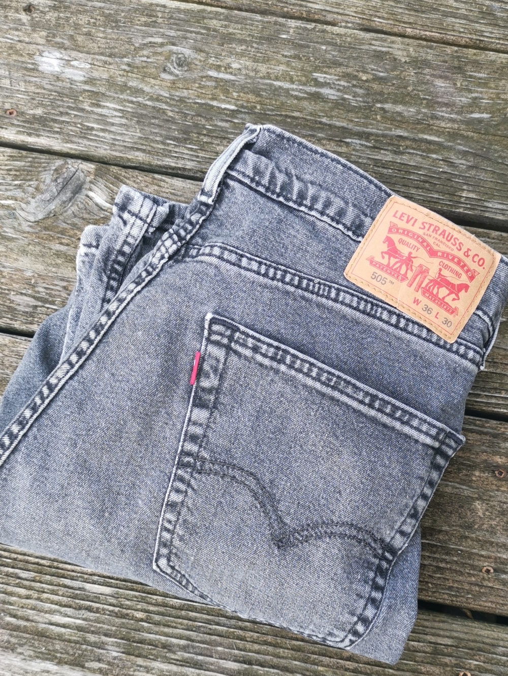 Y2K ⭐ Mens Vintage Levi's Black-Grey Washed 505 Straight Leg Jeans. 36/30
